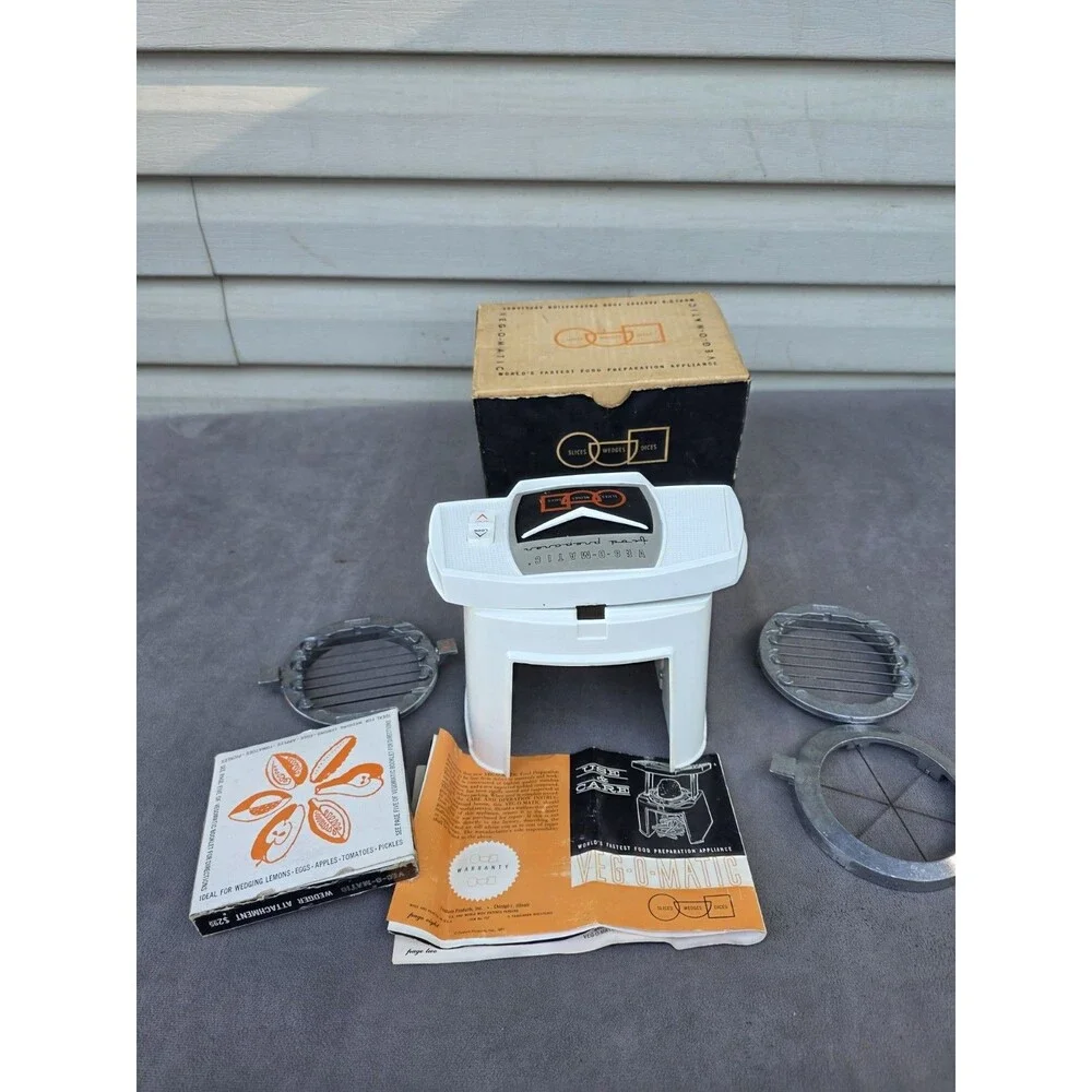 Mid Century Veg-O-Matic Food Dicer Cutter-2 Blades + Instructions - Original Box